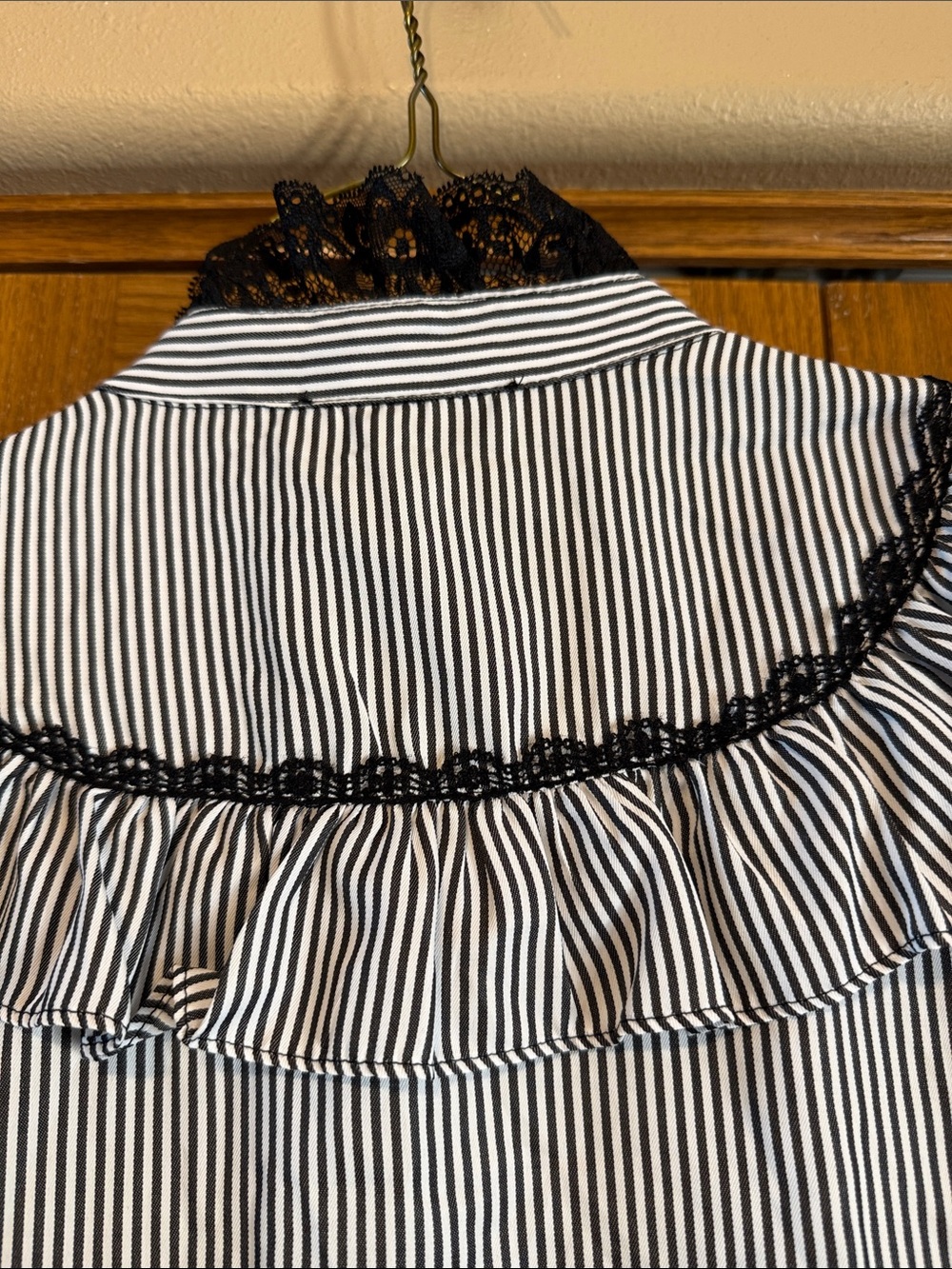 Victorian-Inspired Black & White Stripe Ruffle Button-Down Blouse- Medium-NWT - Picture 11 of 16